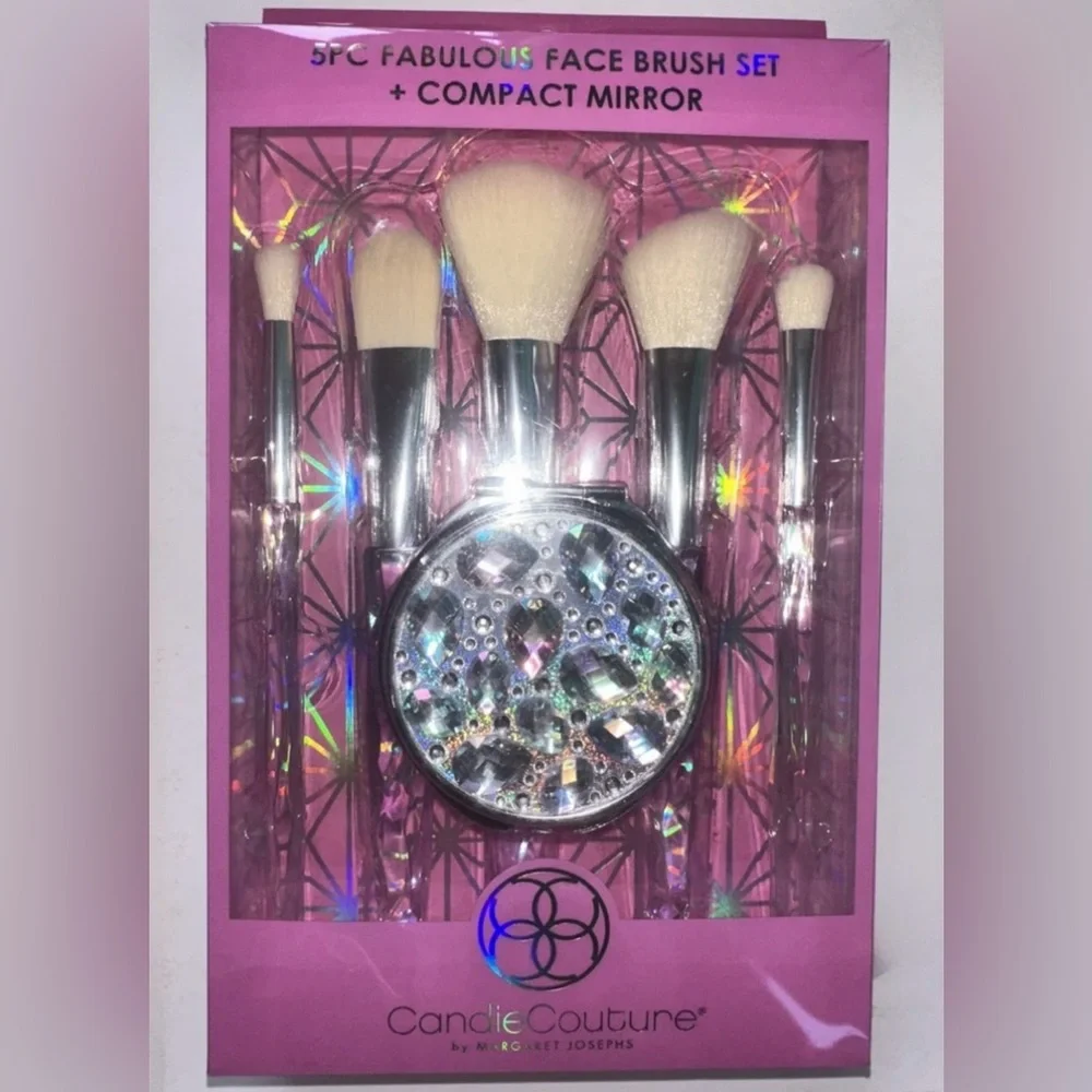 CANDIE COUTURE 5 pc Make-up Brush Set Compact Mirror Fabulous Face NEW